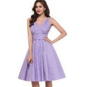 GRACE KARIN ROCKABILLY Lilac and White Polka Dot Swing Dress size XL